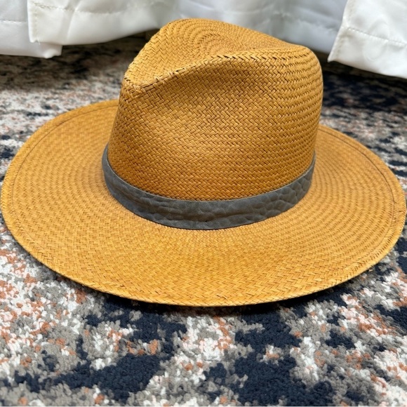 Janessa Leone ‘Panton’ Tan Straw Hat with Navy Blue Lamb Leather Band main image 8